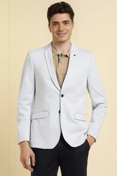 Men Blue Textured Casual Blazer